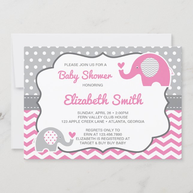 Elephant Baby Shower Invitation, Editable Color Invitation (Front)