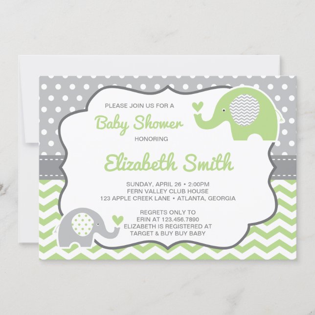 Elephant Baby Shower Invitation, EDITABLE COLOR Invitation (Front)