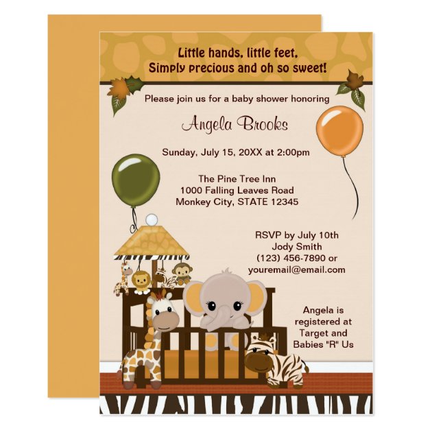 ELEPHANT Baby Shower Invitation Fall Jungle Safari