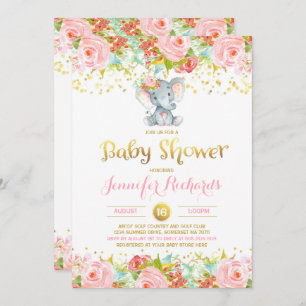 Elephant Baby Shower Invitation Floral Boho Shower