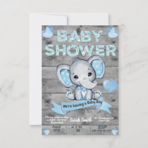 Elephant Baby Shower Invitation for boys Editable