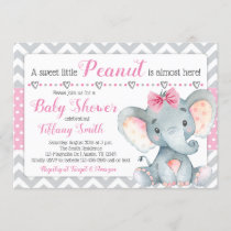 Elephant Baby Shower Invitation Girl Pink Chevron
