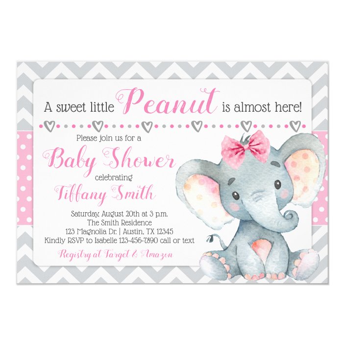 pink and grey elephant baby shower invitations
