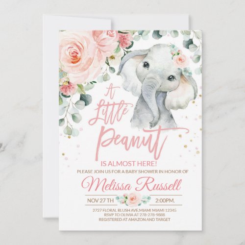 Elephant Baby Shower Invitation Girl Safari Pink 