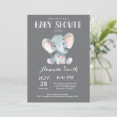 Elephant Baby Shower Invitation Gray (Standing Front)