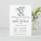 Elephant Baby Shower Invitation Gray (Standing Front)