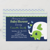Elephant Baby Shower Invitation in Navy and Green (Front/Back)