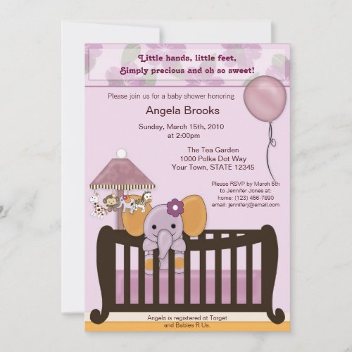 ELEPHANT Baby Shower Invitation in orchid CJE