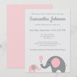 Elephant Baby Shower Invitation in Pink and Gray