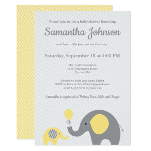Elephant Yellow Gray Baby Shower Invitations Zazzle Elephant Baby Shower Invitation In Yellow And Gray