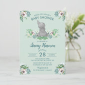 Elephant Baby Shower Invitation Mint Green Floral (Standing Front)
