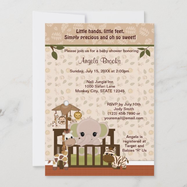 ELEPHANT Baby Shower Invitation Nali Jungle NJE (Front)