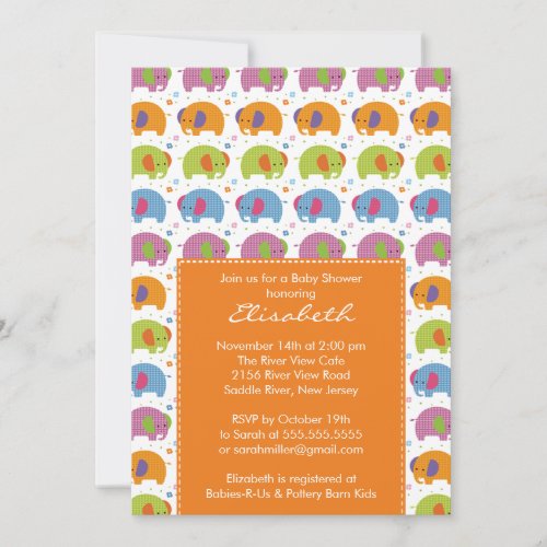 Elephant Baby Shower Invitation Orange
