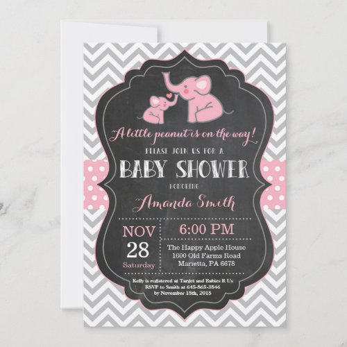 Elephant Baby Shower Invitation Pink and Gray