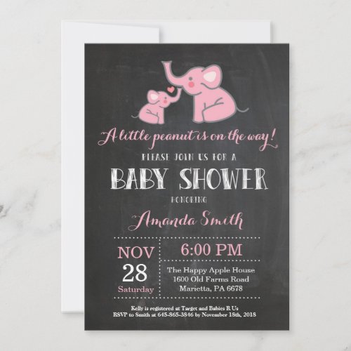 Elephant Baby Shower Invitation Pink and Gray