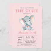 Elephant Baby Shower Invitation Pink and Gray (Front/Back)