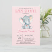 Elephant Baby Shower Invitation Pink and Gray (Standing Front)