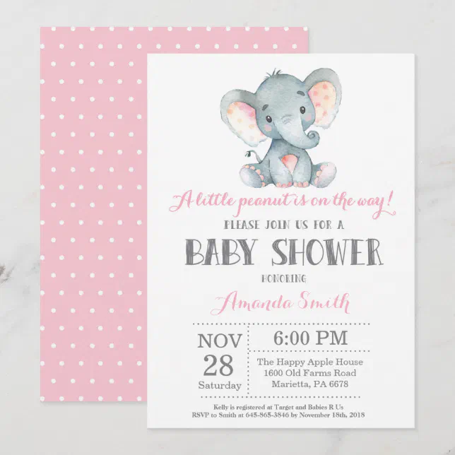 Elephant Baby Shower Invitation Pink and Gray | Zazzle