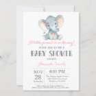 Elephant Baby Shower Invitation Pink and Gray
