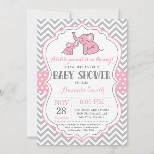 Elephant Baby Shower Invitation Pink and Gray