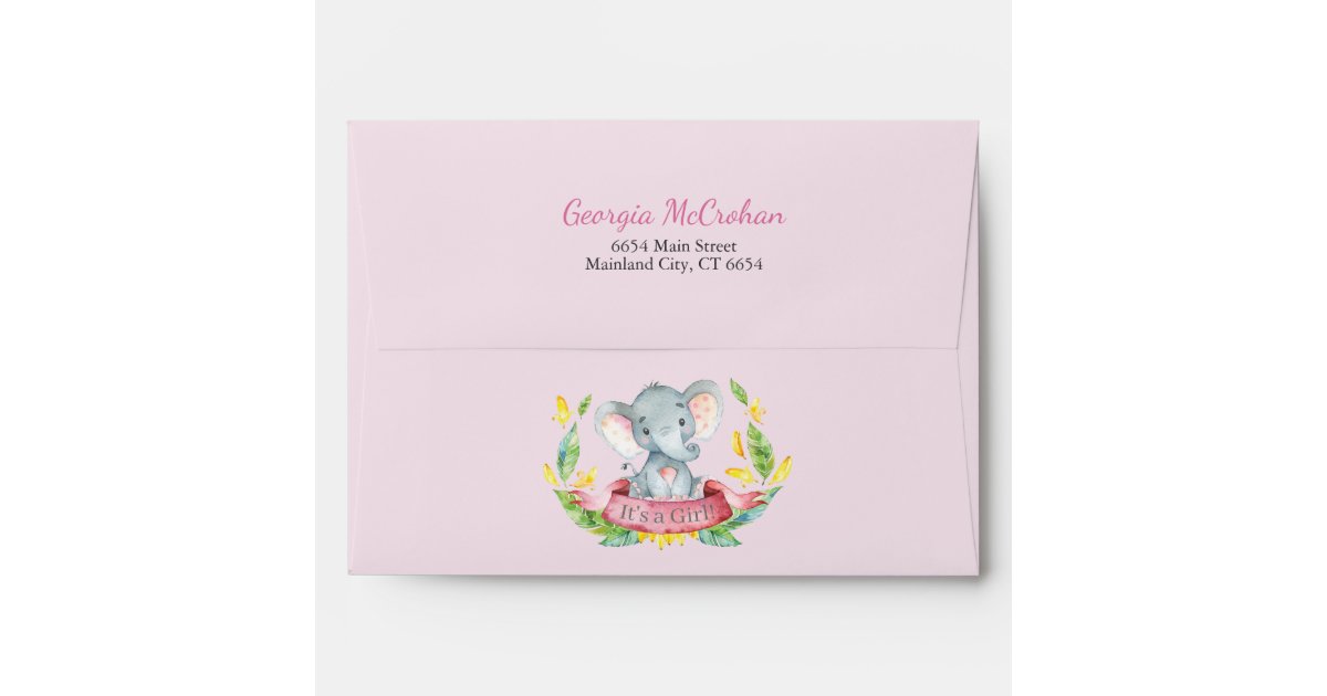 Elephant Baby Shower Invitation Pink and Gray Envelope | Zazzle