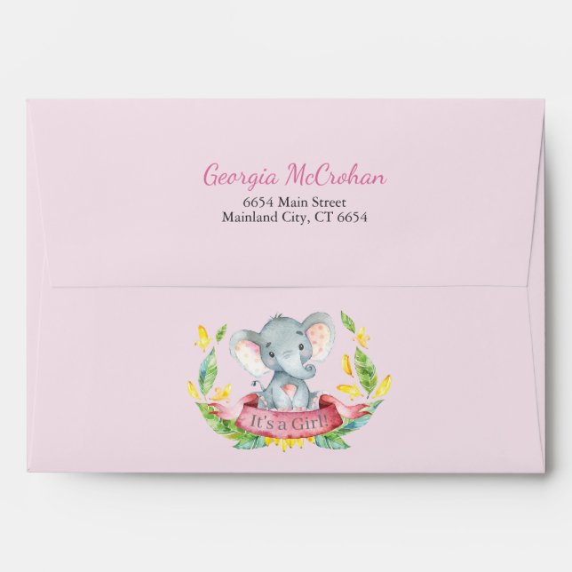 Elephant Baby Shower Invitation Pink and Gray Envelope (Back (Top Flap))