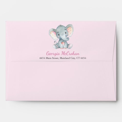 Elephant Baby Shower Invitation Pink and Gray Envelope