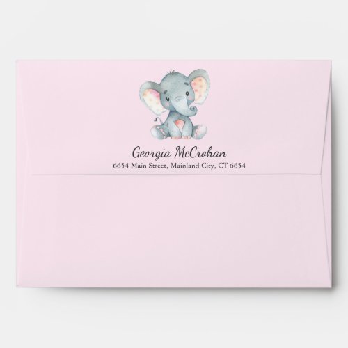 Elephant Baby Shower Invitation Pink and Gray Envelope