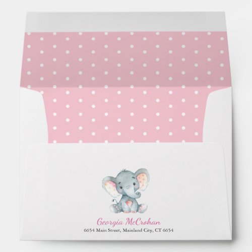 Elephant Baby Shower Invitation Pink and Gray Envelope
