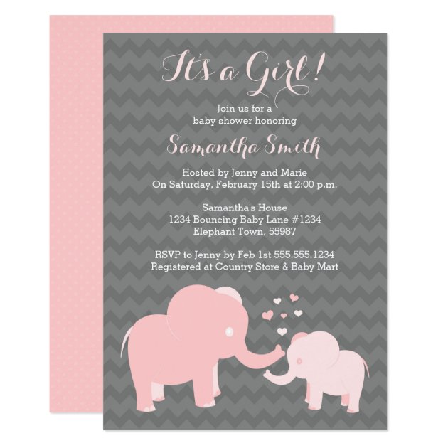 Elephant Baby Shower Invitation Pink And Grey