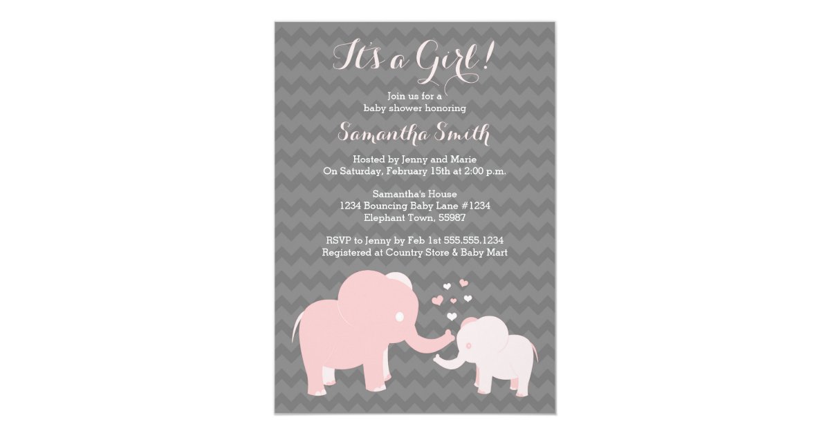 Elephant Baby Shower Invitation Pink And Grey