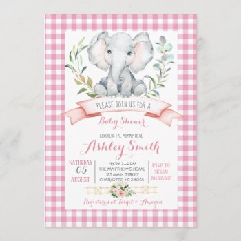 Elephant Baby Shower Invitation Pink Girl by MakinMemoriesonPaper at Zazzle