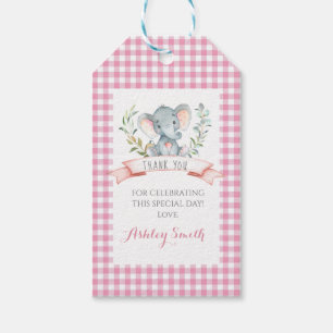 elephant baby shower invitation pink girl gift tags