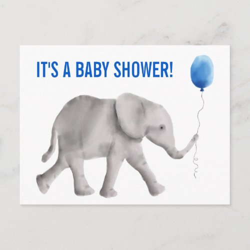 Elephant Baby Shower Invitation Postcard Blue