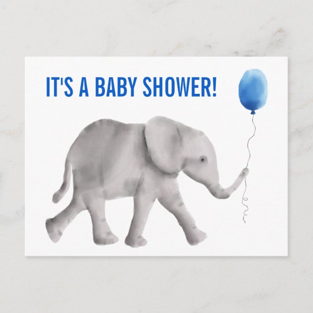 Elephant Baby Shower Invitation Postcard, Blue Postcard (Front)