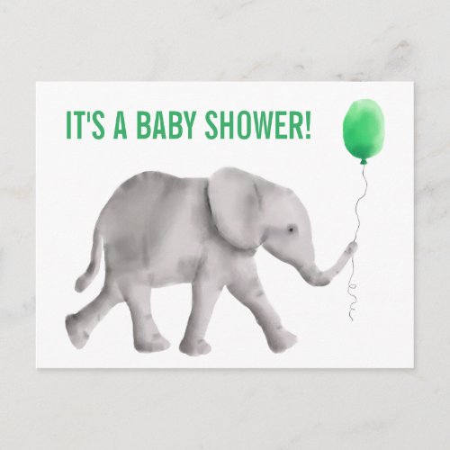Elephant Baby Shower Invitation Postcard Green