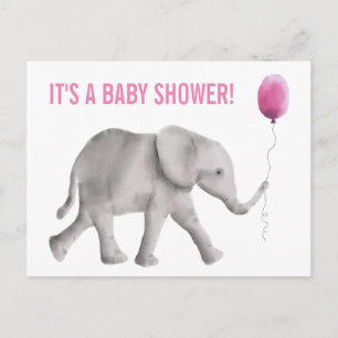 Elephant Baby Shower Invitation Postcard, Pink