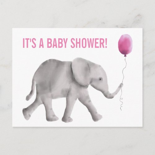 Elephant Baby Shower Invitation Postcard Pink