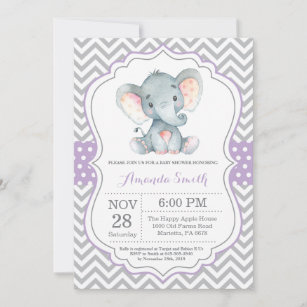 Purple Gray Elephant Baby Shower Invitations & Invitation Templates | Zazzle