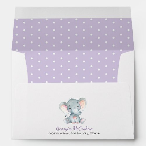 Elephant Baby Shower Invitation Purple and Gray Envelope