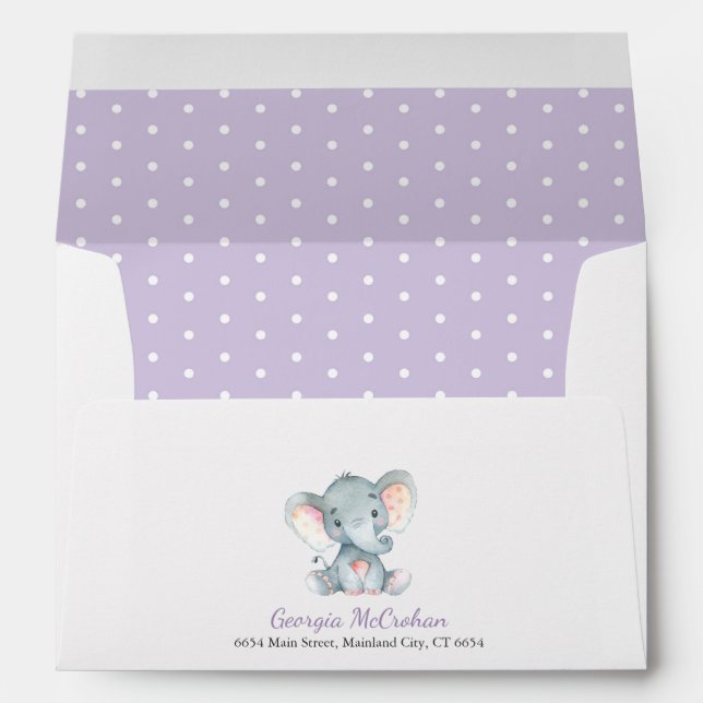 Elephant Baby Shower Invitation Purple and Gray Envelope (Back (Bottom))
