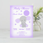 Elephant Baby Shower Invitation Purple Girl (Standing Front)