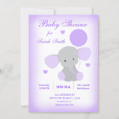 Elephant Baby Shower Invitation Purple Girl (Front)