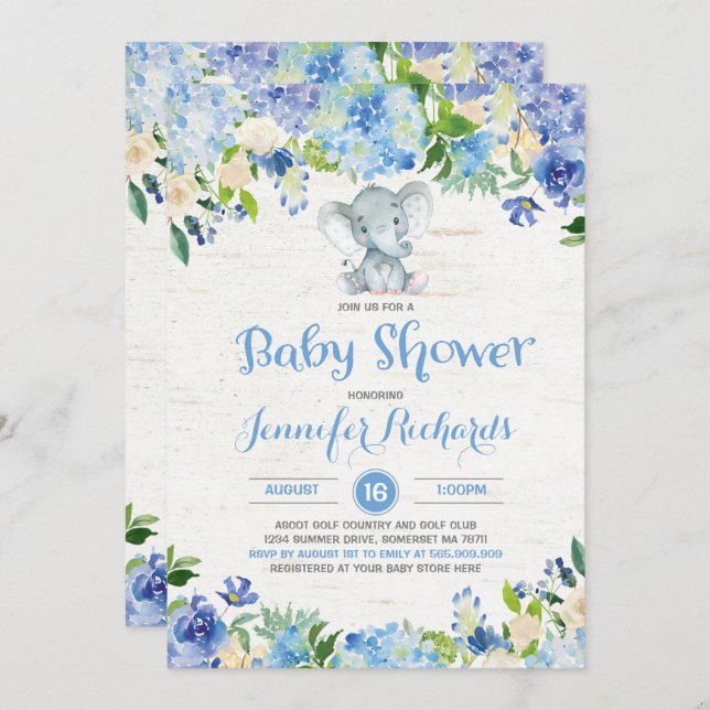 Elephant Baby Shower Invitation Rustic Boy Shower (Front/Back)