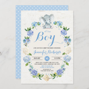 Elephant Baby Shower Invitation Rustic Boy Shower