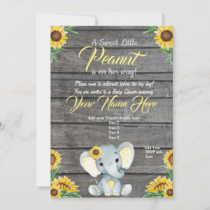 Elephant Baby Shower Invitation, rustic, Yellow Invitation