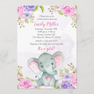 Elephant Baby Shower Invitation Watercolor