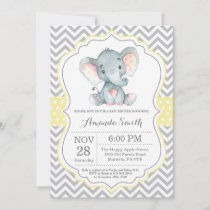 Elephant Baby Shower Invitation Yellow and Gray