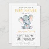 Elephant Baby Shower Invitation Yellow and Gray (Front/Back)