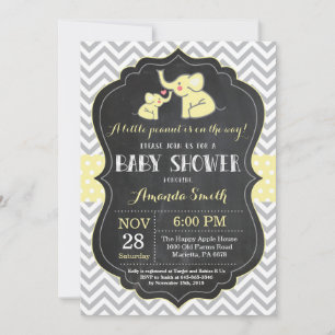 Elephant Baby Shower Invitation Yellow and Gray